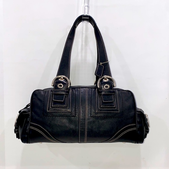 Coach Soho MIA Black Leather Satchel Purse Shoulder Bag With Side Pockets - Picture 3 of 15